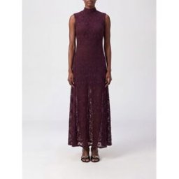 Rotate Abito lungo smanicato A-line in pizzo riciclato con collo alto Bordeaux Taglia 34