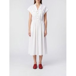 Tory Burch Abito chemisier midi in cotone con collo a rever e silhouette a ruota Bianco Taglia 4