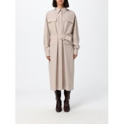 Fabiana Filippi Abito chemisier midi in misto lana con cintura in vita Beige Taglia 42