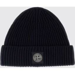 Stone Island Berretto beanie in lana vergine RWS a coste con patch logo Compass Blue Taglia OS