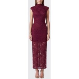 Rotate Abito midi a tubino in pizzo smanicato con collo alto Bordeaux Taglia 40
