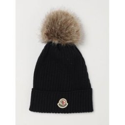 Moncler Berretto da bambino in maglia a coste con pompon e patch logo Blue Navy Taglia L