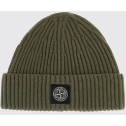 Stone Island Berretto beanie in lana vergine RWS a coste con patch logo Compass Verde Taglia OS
