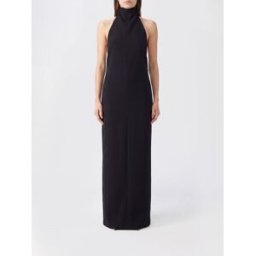 Khaite Abito da sera lungo Roxanne in crêpe con collo a dolcevita e spacco Nero Taglia 4