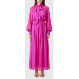 Collini Milano 1937 Abito chemisier lungo in seta con stampa etnica e maniche a palloncino Fuxia Taglia 38