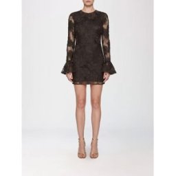Rotate Abito mini a tubino in pizzo con maniche lunghe e polsini svasati slim fit Nero Taglia 34