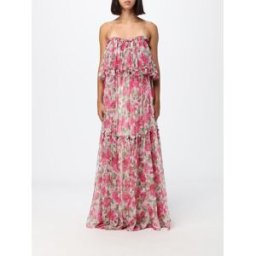 Chloé Abito lungo in seta con ricamo floreale e scollatura quadrata Rosa Taglia 36
