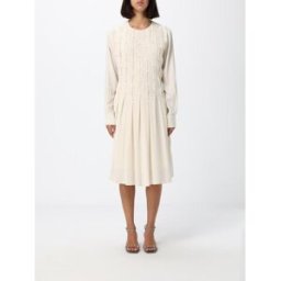 Fabiana Filippi Abito midi a-line in crêpe de chine con plastron Burro Taglia 42