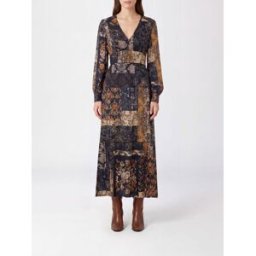 Liujo Abito midi in viscosa con stampa paisley, scollo a V e maniche lunghe Fantasia Taglia 42