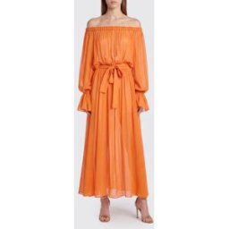 Collini Milano 1937 Abito lungo da cerimonia in chiffon con maniche lunghe Arancione Taglia 38