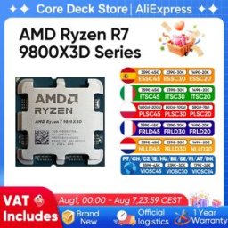AMD Processore Ryzen 7 9800X3D, 8 Core 16 Thread, 104MB di Cache per Giochi, Frequenza di Accelerazione 5.2GHz, CPU V-Cache per Gaming