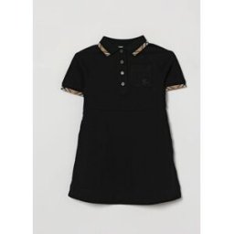 Burberry Abito polo da bambina in cotone con profili a contrasto Nero Taglia 10
