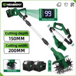 Yofidra NEWBENY 200MM Rasaerba Elettrico a Doppia Lama, Motozappa Senza Fili, Coltivatore, Attrezzo da Giardino Compatibile con Batteria Makita 21V