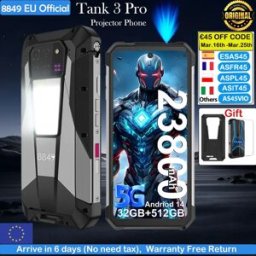 8849 Tank 3 Pro Smartphone robusto Unihertz con proiettore 100 lumen 5G 32/36GB 512GB 23800mAh Telefoni cellulari Dimensity 8200 CPU