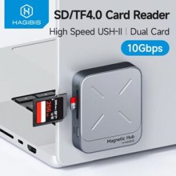 Hagibis Lettore di Schede Magnetiche SD4.0 312MB/s USB-C a SD MicroSD TF Scheda di Memoria Magnete HUB UHS-II per Laptop iPhone 17/16 MacBook
