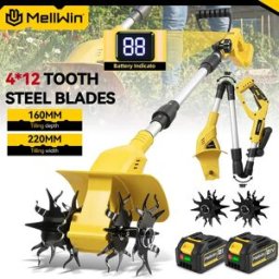 MELLWIN Motozappa Elettrica a Batteria Senza Fili per Giardino, Attrezzo per Coltivazione e Lavorazione del Terreno, Compatibile con Batteria Makita 18V
