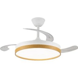 CRISTAL RECORD Ventilatore a soffitto modello SECUOYA bianco/legno, motore DC 6 velocità, tecnologia LED 45W, sistema CCT, 4400 lumen, telecomando con timer, luce regolabile in colore e intensità, memoria inverter