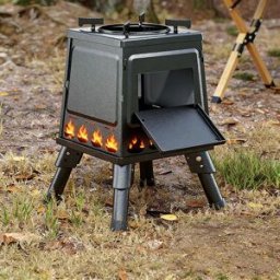 Vacclo Stufa a legna portatile pieghevole da esterno con borsa portaoggetti e guanti per escursioni, campeggio e cucina all'aperto