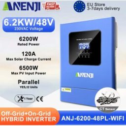 ANENJI 6.2KW 48V Inverter solare ibrido parallelo fotovoltaico sulla rete MPPT inverter sinusoidale puro 220V 120A Caricatore solare PV 500V