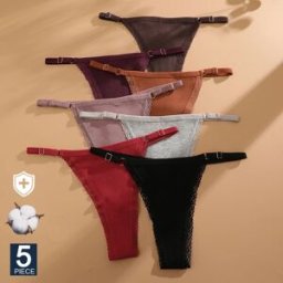 NONE FINETOO Set di 5 Pezzi Sexy Perizoma in Cotone, Intimo Femminile con Vita Regolabile, Slip da Donna, Bikini, Lingerie