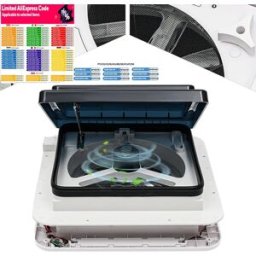 NONE Lucernario di ventilazione per roulotte 12V Ventilatore per camper Ventilatore di scarico per tetto doccia 280x280mm con luce a LED