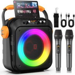 FanFun Karaoke 2 microfoni wireless, altoparlante con microfono, karaoke professionale, karaoke portatile, altoparlante Bluetooth con effetti luminosi a LED, adatto per adulti/bambini