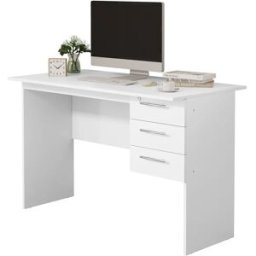 WOLTU Scrivania per computer da ufficio , tavolo in truciolato bianco/nero, tavolo da lavoro per PC con serratura, 3 cassetti, per scrivania da camera da letto
