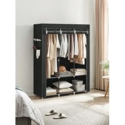 SONGMICS Guardaroba, Armadio Portatile, Porta Abiti con 3 Barra Appendiabiti, Ripiani, 4 Tasche Laterali, 45 x 130 x 167 cm, Grande Capienza per Camera da Letto, Soggiorno, Nero