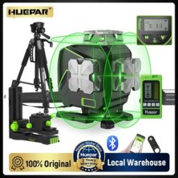Huepar S04-5RG Livella Laser a 16 Linee con Raggio Verde, Autolivellante, Strumento Laser a Linee Incrociate con Telecomando, Rilevatore Laser e Supporto Magnetico