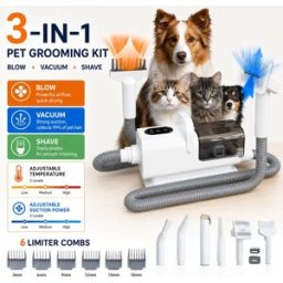 jianyana Kit per Toelettatura Animali Domestici, Aspirapolvere per Peli di Cani/Gatti con Contenitore da 2,2L, Asciugacapelli per Animali con Velocità e Temperatura Regolabili, Pulitore per Peli di Animali a