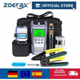 ZoeRax 11 in 1 Kit di strumenti per fibra ottica FTTH con taglierina per fibra ottica -70~+10dBm Misuratore di potenza ottica Localizzatore visivo di guasti da 10 MW