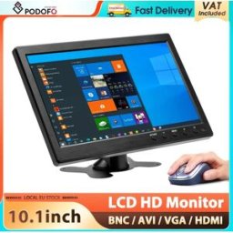 podofo Monitor LCD per Auto 10.1'' con Altoparlante/BNC/AVI/VGA/HDMI, Mini TV e Display per Computer, Ingresso Video a 2 Canali, Monitor di Sicurezza