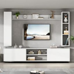 NONE Set da parete per TV da 180 * 35 * 33,5 cm con vetrine (set completo, 4 pezzi), scheda TV, rack e 2 ripiani a muro, mobile TV, TV fino a 80'