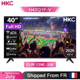 HKC H40Q1F-V Smart TV FHD da 40 Pollici con Retroilluminazione DLED 178° ° Sistema VIDAA ad Ampio Angolo HDR10 Dolby Audio Full DVB a Basso Consumo Energetico