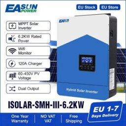 EASUN POWER Inverter Ibrido Easun 6.2kw/48v 4.2kw/24v MPPT a Doppia Uscita Onda Pura 120a 230v 50/60hz con Caricabatterie Solare, BMS e WiFi