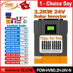 PowMr EU Inverter solari ibridi 3.2KW 24V Inverter fotovoltaico 230VAC Costruito in 80A MPPT Regolatore fotovoltaico di carica solare 30-400VDC