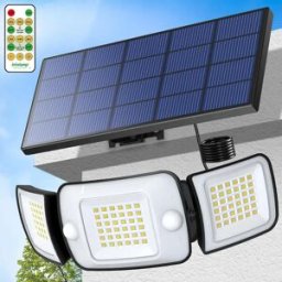 intelamp Faretto Solare a LED da Esterno Top Brand Lunga Durata 4000mAh con Ampio Pannello Solare, 3 Modalità, Due Sensori di Movimento, Lampada di Sicurezza a Parete per Giardino, Cortile, Garage