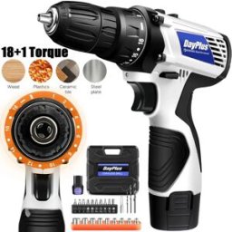 DayPlus Kit mini trapano avvitatore a batteria da 16,8 V, cacciavite elettrico da 45 Nm con mandrino da 3/8" con luce LED, coppia 18+, 2 velocità