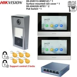 HIKVISION KIT videocitofono POE 802.3af multilingue originale , include DS-KV8113-WME1(C) e DS-KH6320-WTE1 e switch PoE