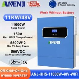 ANENJI 11KW Inverter solare 48V Ad alta potenza Off/On Grid Inverter 230VAC Doppia ingresso fotovoltaico Regolatore di carica solare MPPT 160A integrato