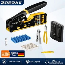 ZoeRax 8 in 1 RJ45 Cat6 Cat5e Kit di strumenti a crimpare RJ45 Strumento di crimpatura, Tester per cavi, Tagliafili, Lame, 50 connettori e stivali Cat6