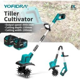 Yofidra Motozappa Elettrica Brushless 1500W, Coltivatore da Giardino Portatile Senza Fili, Tagliaerba, Attrezzo per Aratura del Terreno Compatibile con Batteria Makita