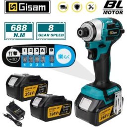 Gisam 688N.m 1/4 '' Cacciavite elettrico senza spazzole Cacciavite a batteria Trapano elettrico Kit avvitatore a percussione per Makita 18V Batteria Pin