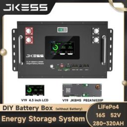 JKESS Kit Batteria LiFePo4 16S 48V, Scatola Vuota Fai-da-Te 51.2V 314AH 16KWH, Sistema di Accumulo Energetico con JKBMS, RS485, RS232, CAN, LCD