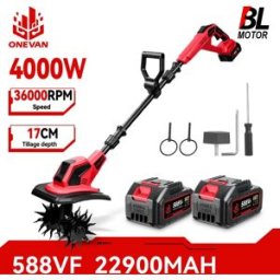 ONEVAN Motozappa Elettrica 4000W, Rasaerba e Coltivatore per Terreno, Scarificatore, Attrezzo da Giardino Compatibile con Batterie Makita 18V