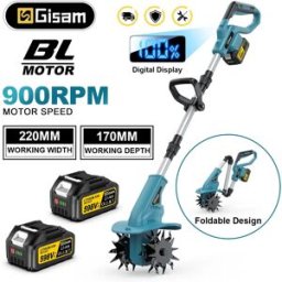 Gisam 220mm Motozappa Elettrica Brushless per Coltivazione del Terreno, Attrezzo da Giardino Compatibile con Batteria Makita 18V