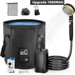NONE Aggiorna la doccia da campeggio portatile da 7800 mAh con pompa ricaricabile Kit doccia da esterno Borsa pieghevole da 20 litri per viaggi, giardino e autolavaggio