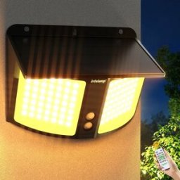 intelamp : Faretto LED Solare da Esterno di Alta Qualità, Lunga Durata, 4000mAh, 180° di Copertura ° Sensore di rilevamento radar con 3 modalità di colore, lampada da parete impermeabile per portico,