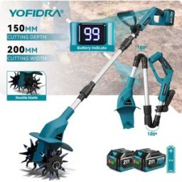 Yofidra Motozappa Elettrica da Giardino, Coltivatore Multifunzione Senza Fili, Scarificatore per Giardino Compatibile con Batteria Makita 21V