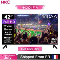 HKC 42Q1L Smart TV FHD da 42 Pollici VIDAA con Pannello Sharp, DVB T2 S2 C Completo, HDR10, Audio Dolby e Porte HDMI, AV, Jack per Cuffie